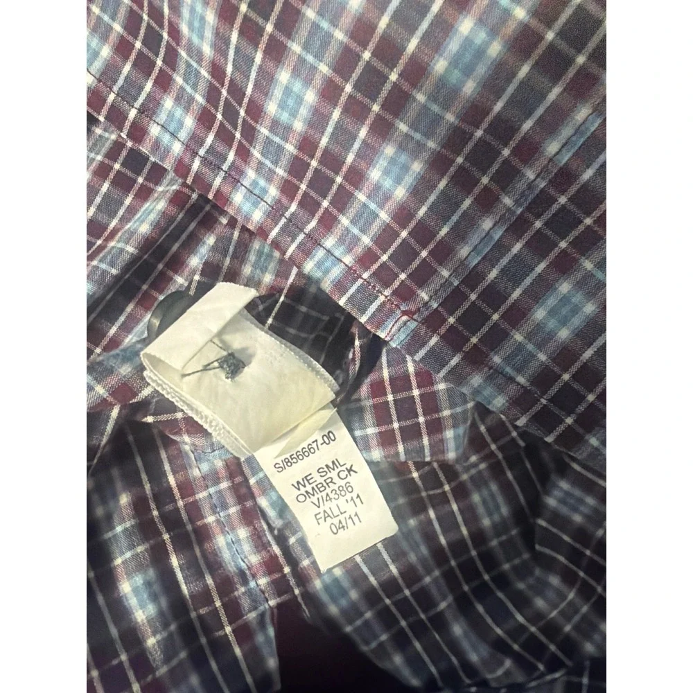Banana Republic Mens Plaid Button Down Shirt Burgundy Blue L 16-16.5